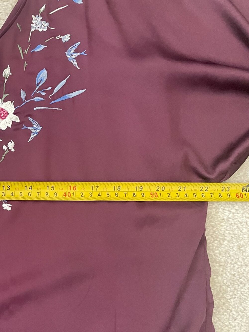 White House Black Market Embroidered Blouse Size M | Burgundy Floral Top - Picture 5 of 6